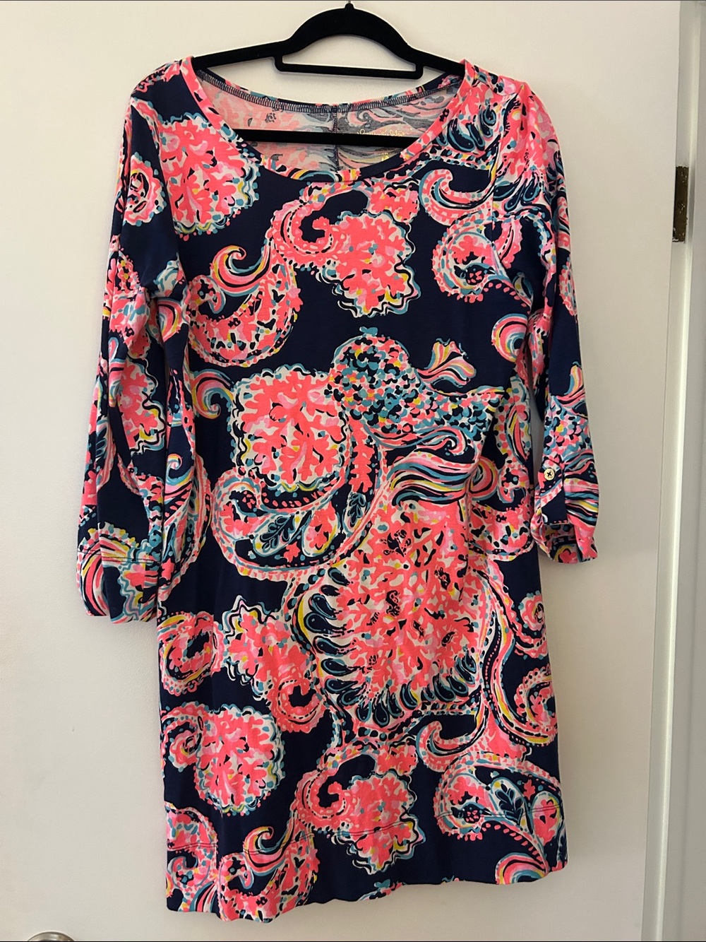 Lilly Pulitzer Navy and Coral Pink Paisley Midi Dress